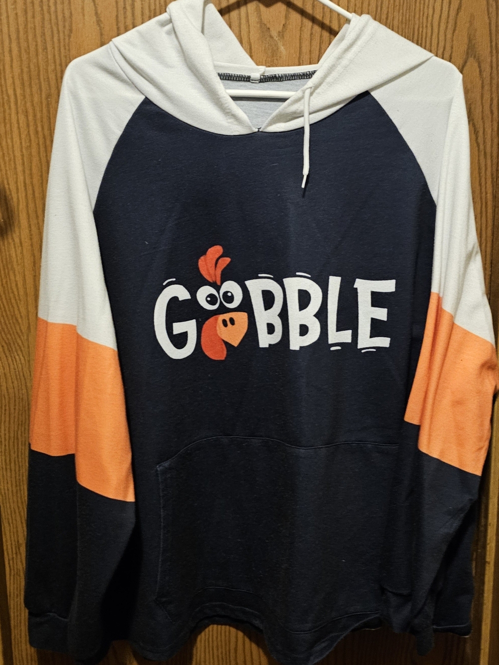 SHEIN Navy, White & Orange 'GOBBLE' Graphic Hoodie